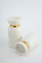 Acornalia Baran Marble Candle Stand Set of 2 | Premium Handcrafted Candle Holders for Home Décor | Elegant White Marble with Gold Accent | Modern Luxury Tealight & Pillar Candle Holder