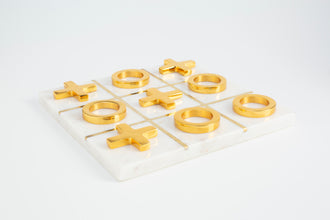 Acornalia XOXO Tic Tac Toe Game Set | Luxury Marble Board with Golden X & O Pieces | Stylish Tabletop Game & Home Décor Accent