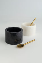 Acornalia Day & Night Marble Salt & Pepper Bowl Set with Golden Spoon | Elegant Black & White Marble Seasoning Containers | Stylish Kitchen, Dining & Bar Accessory (Set of 2)