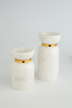 Acornalia Baran Marble Candle Stand Set of 2 | Premium Handcrafted Candle Holders for Home Décor | Elegant White Marble with Gold Accent | Modern Luxury Tealight & Pillar Candle Holder