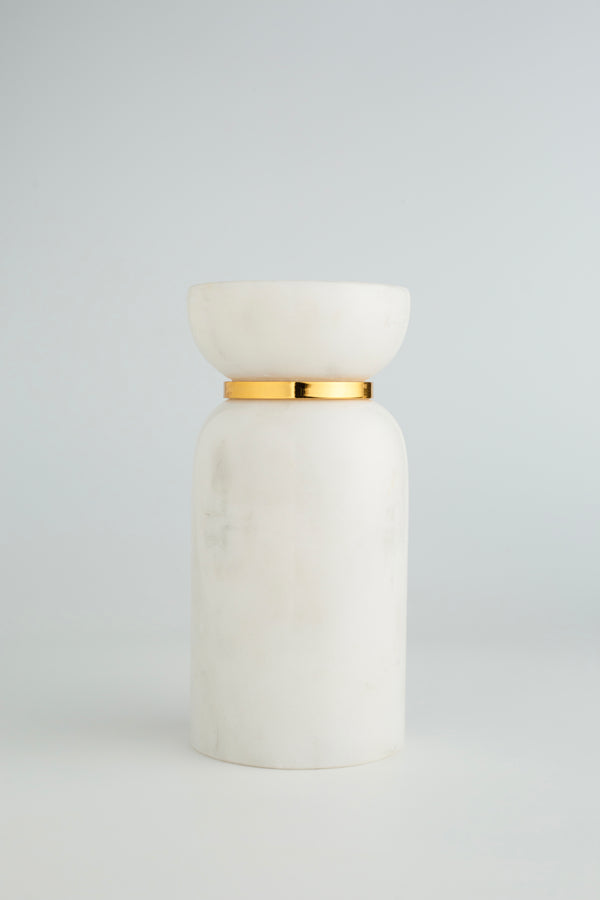 Acornalia Baran Marble Candle Stand Set of 2 | Premium Handcrafted Candle Holders for Home Décor | Elegant White Marble with Gold Accent | Modern Luxury Tealight & Pillar Candle Holder