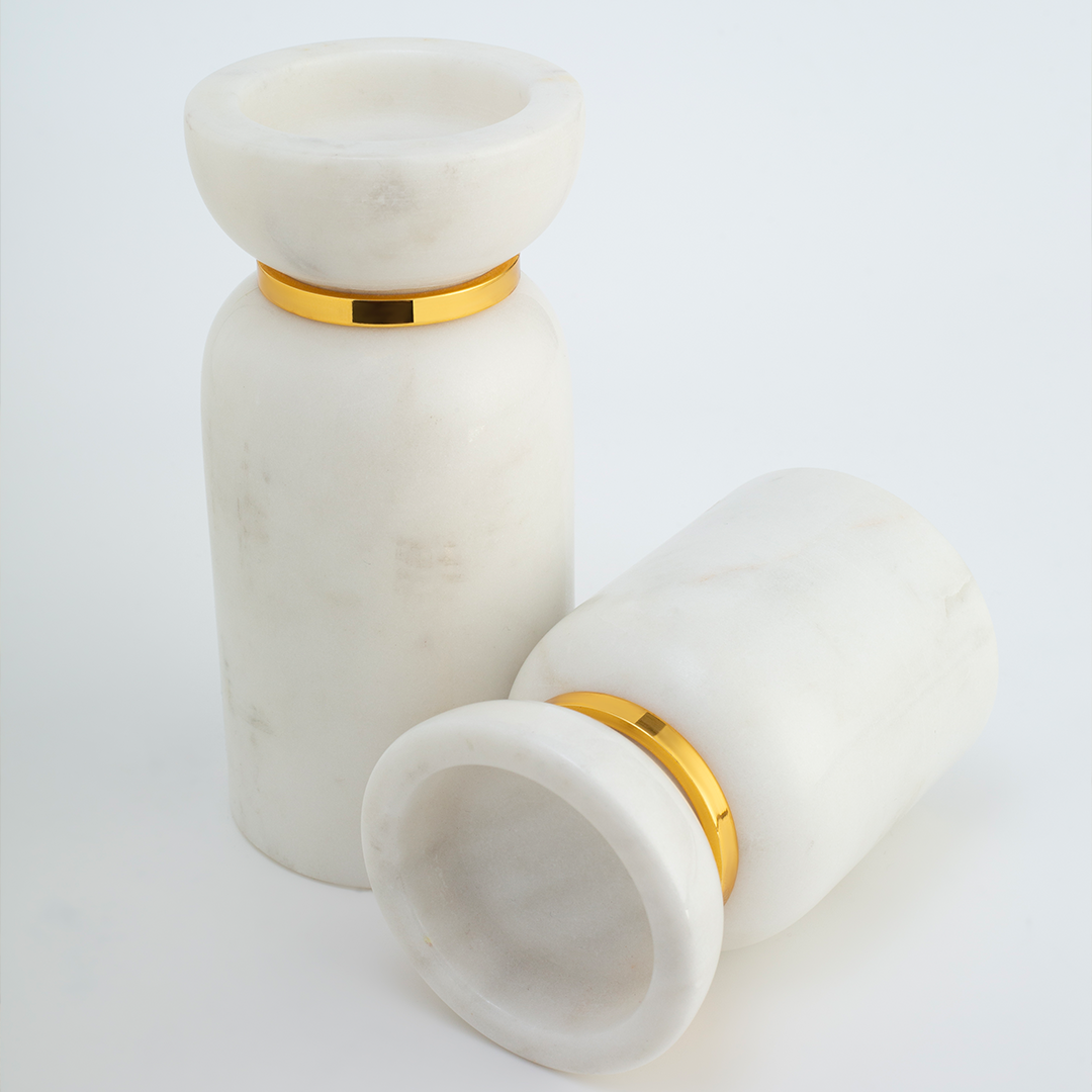Acornalia Baran Marble Candle Stand Set of 2